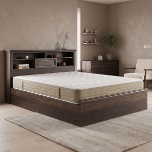 Pat cu saltea Mozart Nemesis, Nuc, 167.5x221x84 cm