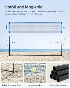 Plasa de badminton Songmics Albastru 400x155x103 cm - Img 6
