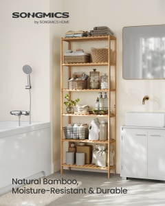 Raft depozitare Songmics, Bambou, Bej, 60x30x161 cm - Img 2