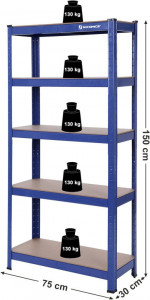 Raft Songmics, 5 rafturi, 30 x 75 x 150 cm, Albastru, GLR30Q - Img 3