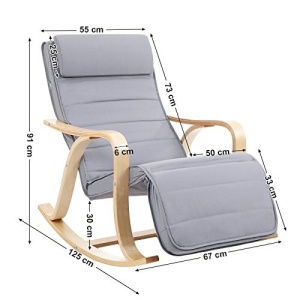 Scaun balansoar, Songmics, Gri, 116x67x88 cm - Img 3