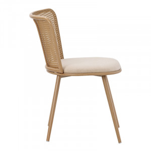 Scaun Daniele plastic ratan bej - material textil bej - metal culoare lemn natural 46.5x57.5x77.5cm - Img 3