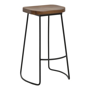 Scaun de bar de gradina Lamul lemn de ulm nuanta nuc-negru si metal 48x42x71 cm