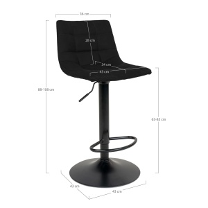 Scaun de bar tapitat Middelfart, Negru, 45x43x88/108 cm - Img 3
