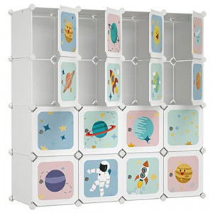 Set 16 cuburi modulare pentru baietei cu usa din plastic pentru depozitare, Songmics, Alb, 123x31x123 cm - Img 2