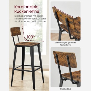 Set 2 scaune de bar, Vasagle, Maro-Negru, 102.2×45.4×45.4 cm - Img 6