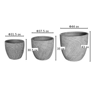 Set 3 buc. ghivece decorative, Anthea, Gri, 44x44x43 cm - Img 2
