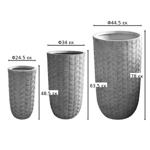 Set 3 buc. ghivece decorative, Kallena, Gri deschis, 44.5x44.5x78 cm - Img 2