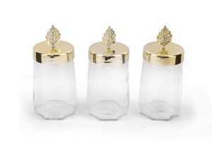 Set 3 cutii de depozitare alimente PLTN108, Transparent Auriu - Img 2