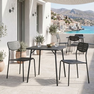 Set 3 masa si scaune gradina V2, Moraja, Negru, 70x70x73 cm
