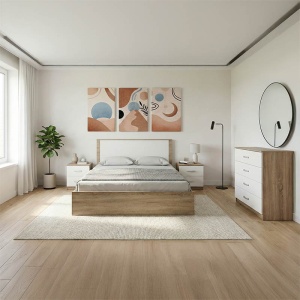 Set 4 buc. dormitor cadru pat si noptiere + comoda, Athos, Stejar, 170x206.5x96 cm