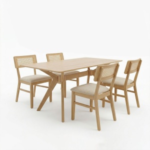 Set 5 bucati masa si scaune dining, Raffles, Natural, 90x150x76 cm - Img 2