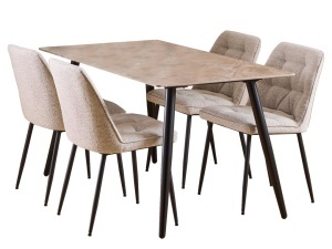 Set 5 piese Masa dining si Scaune Wicklow V1, Maro, 75x140x80 cm - Img 2
