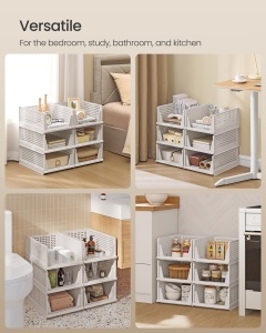 Set 6 cutii de depozitare stivuibile dulap haine Songmics, Dennys, Alb, 160x80x73-121 cm - Img 5