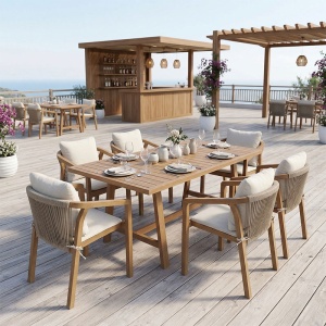 Set 7 masa si scaune gradina V1, Malibu, Bej, 90x160x75 cm