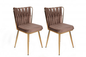 Set de 2 scaune Kuşaklı-213, Maro deschis- Auriu - Img 1