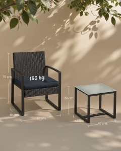 Set de gradina 3 buc, Funland, Songmics, Negru, 57.5x53x76 cm - Img 6