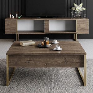 Set de mobilier pentru living Luxe, Nuc- Auriu - Img 3