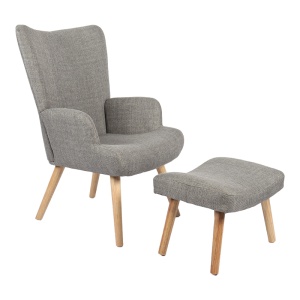 Set fotoliu cu taburet, 2 buc, Gerlina, Pako, Gri deschis 71x64x94 cm