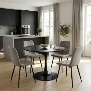 Set masa si scaune dining 5 buc. Balou-Noor, Negru, 120x120x86 cm