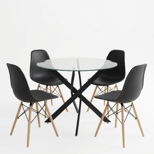 Set masa si scaune dining, 5 buc, Julita Antoro, Negru, 80x80x75 cm - Img 2