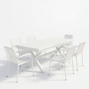Set masa si scaune dining, 7 buc, Dagyn Vista, Pako, Alb 240x90x76 cm - Img 2