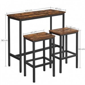 Set Masa si Scaune tip Bar Vasagle, 100x40x90cm/30x40x65cm - Img 7