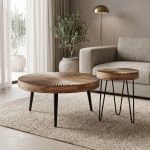 Set masute de cafea, 2 buc, Lemia, Pako, Natural 77x77x40 cm