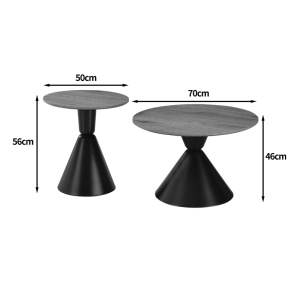 Set masute de cafea, 2 buc, Obsidian, Pako, Negru 70x70x46 cm - Img 4