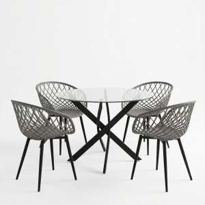 Set mobilier de sufragerie 5 piese Ezra, Negru, 100x100x75 cm - Img 2