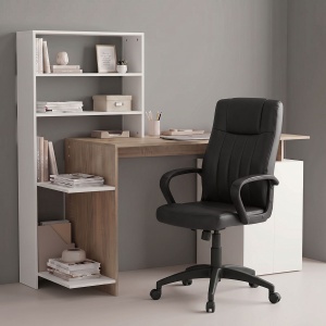 Set mobilier studenti birou cu biblioteca si scaun birou, 2 buc, Wisom, Sonoma, 146.3x55x128.8 cm