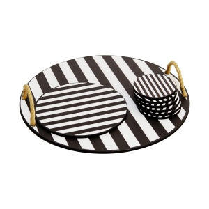 Set tava servire + suporturi pahare, 8 bucati PLT0231 Negru 34.5x34.5x1 cm - Img 2