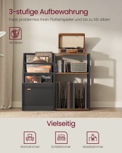 Suport pentru pick-up si discuri de vinil Mila, maro rustic/negru, 81x30x69 cm - Img 2