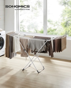 Suport uscator de rufe, Bunji, Songmics, Alb, 182x50x102.5 cm