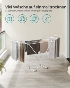 Suport uscator de rufe, Bunji, Songmics, Alb, 182x50x102.5 cm - Img 2