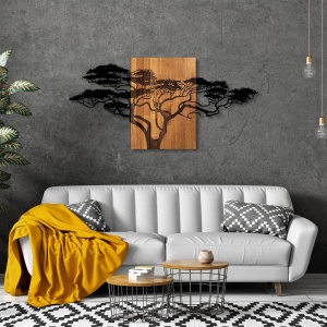 Tablou din lemn si metal Acacia Negru 144x3x70 cm - Img 3