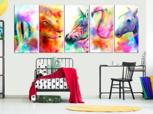 Tablou - Rainbow Watercolours (5 Parts) Narrow 225x90 cm - Img 2