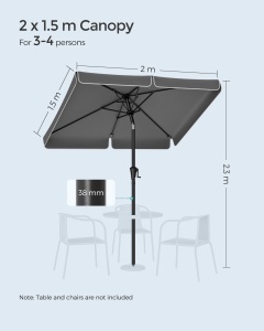 Umbrela de gradina Songmics Gri 200x150x230 cm - Img 7
