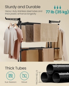 Uscator vertical de rufe pe 4 nivele, Paco, Negru, 125.5x64x169.5cm - Img 4