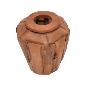 Vaza decorativa Archean lemn de tec nuanta naturala 30x30x30 cm - Img 2