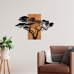 Accesoriu decorativ de perete din lemn si metal Acacia Tree Nuc 90x58 cm - Img 3
