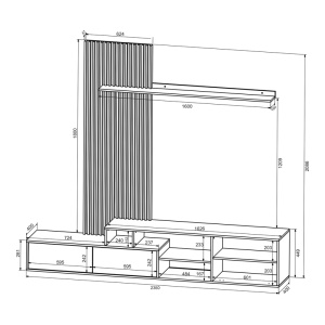 Ansamblu comoda TV, Eviora, Pako, Maro 235x40x208.6 cm - Img 2