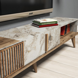 Ansamblu Comoda TV Milan Walnut-Alb - Img 5