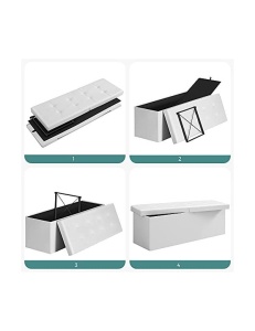 Bancheta de depozitare, Songmics, 120 L, LSF75WT, Alb, 300 Kg, 110 x 38 x 38 cm - Img 5