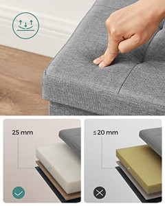 Bancuta hol cufar cu depozitare, Songmics, Gri, 76x38x38 cm - Img 6