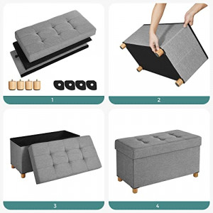 Bancuta hol cufar cu depozitare, Songmics, Gri, 76x38x40 cm - Img 6
