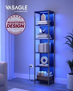 Biblioteca cu LED reglabil, Barnet, Negru, 30.3x40x178.6 cm