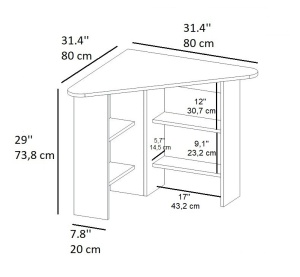 Birou pe colt Corner Alb 80x73.8x80 cm - Img 6