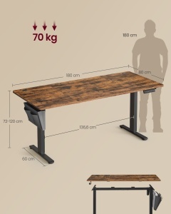 Birou reglabil pe inaltime Songmics, Balok, Maro, 180x80x120 cm - Img 5