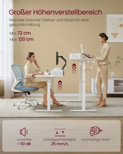 Birou reglabil Vasagle Alb 120x60x131.5 cm - Img 3